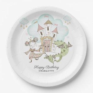 Assiettes En Carton Watercolor Castle Princess Dragon Girl'anniversair