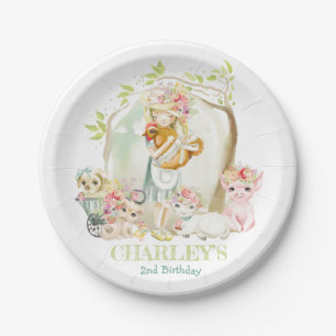 Assiettes En Carton Watercolor Country Girl Farm Animal Birthday Party