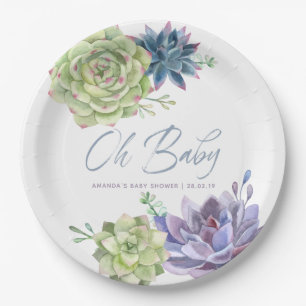 Assiettes En Carton Watercolor Desert Cactus Baby shower Succulent