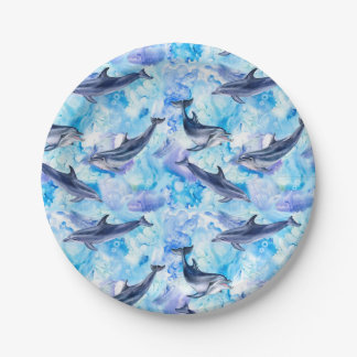 Assiettes En Carton watercolor dolphin fish seamless pattern