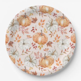 Assiettes En Carton Watercolor Fall Pmpkins Rustique Farmhouse