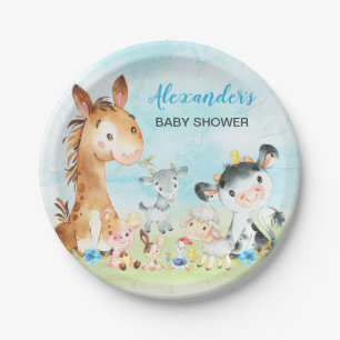 Assiettes En Carton Watercolor Farm Animaux Baby shower garçon