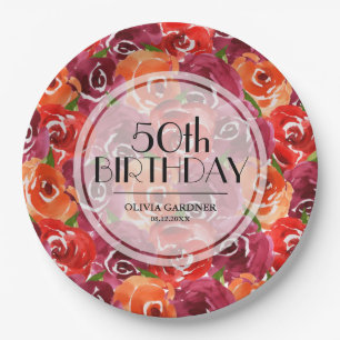 Assiettes En Carton Watercolor Floral fête d'anniversaire