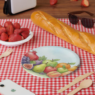 Assiettes En Carton Watercolor Fruit Abundance, Tu Bishvat Background