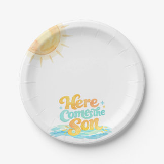 Assiettes En Carton Watercolor Here Comes the Son Baby Shower Plates