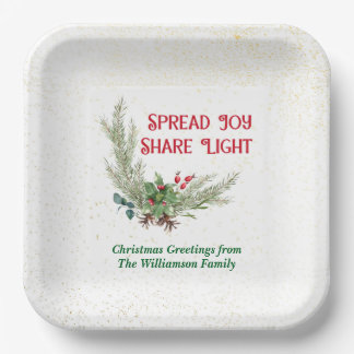 Assiettes En Carton Watercolor Holly Berries Bouquet Christmas