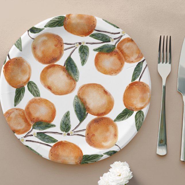 Assiettes En Carton Watercolor Little Cutie Orange Citrus  (Créateur téléchargé)