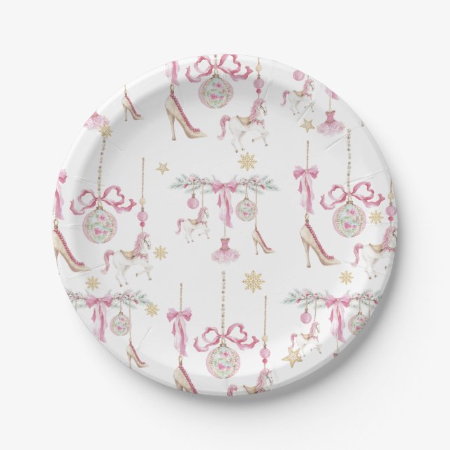 Assiettes En Carton  Watercolor Merry Christmas Nutcracker ballet pink (Devant)