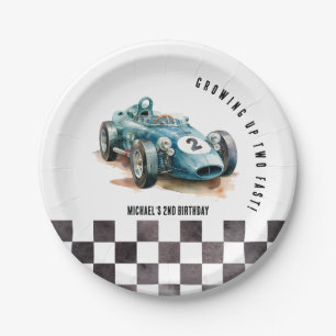 Assiettes En Carton Watercolor Modern Race Car Boy Fête d'anniversaire