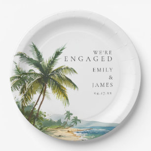 Assiettes En Carton Watercolor moderne Tropical Beach Engagement Party