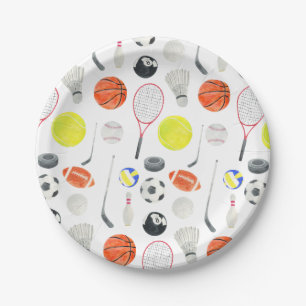Assiettes En Carton Watercolor Multi Sport Motif Balls Tennis de Footb