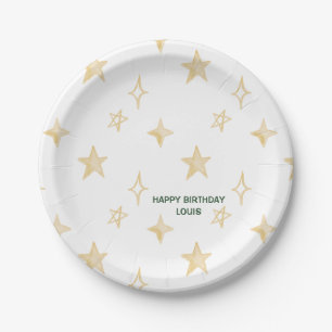 Assiettes En Carton Watercolor or stars fête d'anniversaire heureuse