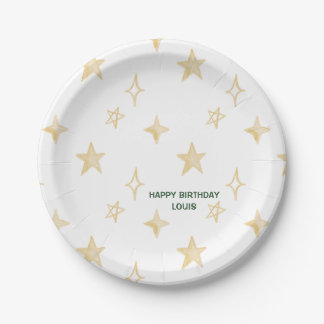 Assiettes En Carton Watercolor or stars fête d'anniversaire heureuse