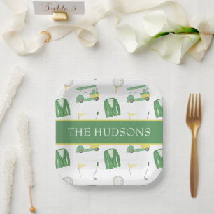 Assiettes En Carton Watercolor Tournoi de golf vert et jaune