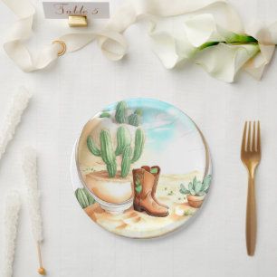 Assiettes En Carton Watercolor Wild West Boy Baby shower