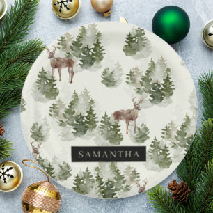 Assiettes En Carton Watercolor Winter Forest Motif sans joint