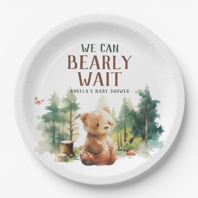 Assiettes En Carton We Can Bearly Wait Woodland Baby Shower Plates (Devant)