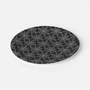 Assiettes En Carton Webs d'araignée d'Halloween noir et blanc