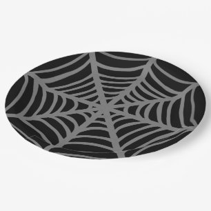 Assiettes En Carton Webs d'araignée d'Halloween noir et blanc