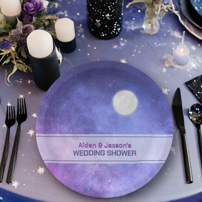 Assiettes En Carton Wedding shower de Pleine lune céleste Sky de nuit (Créateur téléchargé)