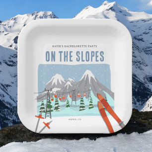 Assiettes En Carton Week-end de célibataire ski sur les pentes enneigé