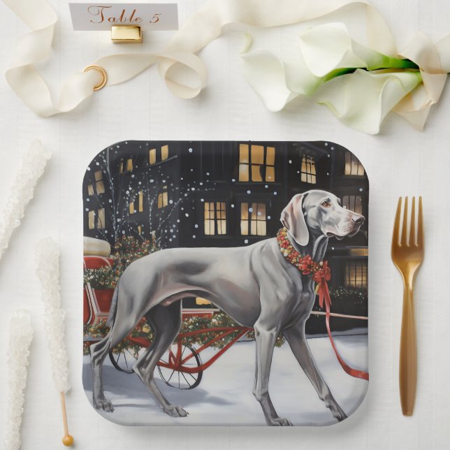 Assiettes En Carton Weimaraner Festin de Noël (Mariage)