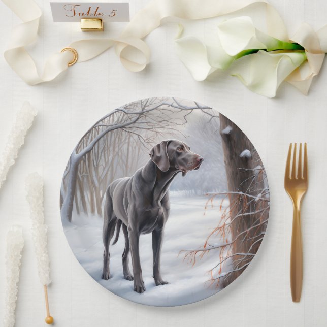 Assiettes En Carton Weimaraner Laisser Neige Noël (Mariage)