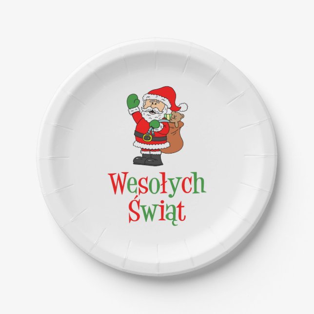 Assiettes En Carton Wesolych Swiat Plaques de papier de Noël polonaise (Devant)