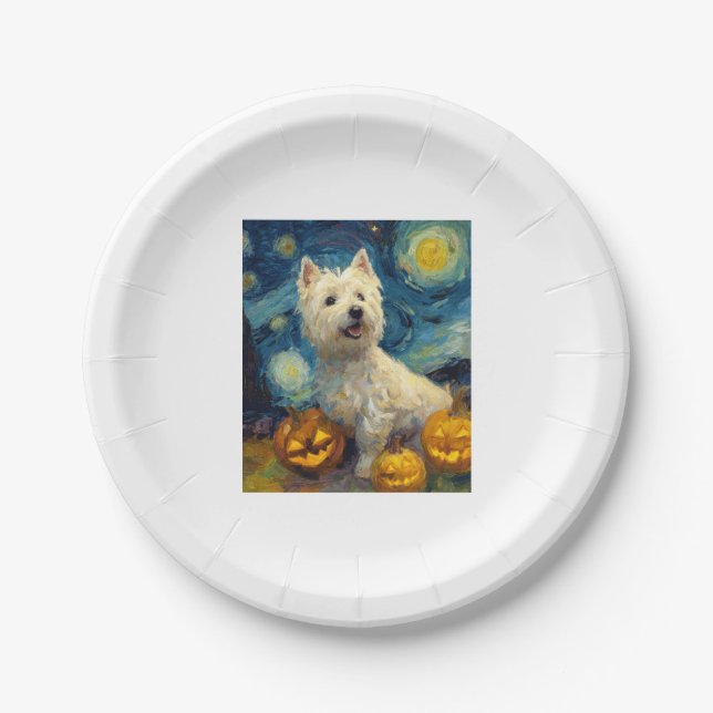 Assiettes En Carton West Highland Terrier mignon chien Halloween Jack  (Devant)
