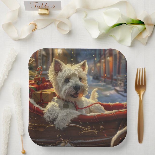 Assiettes En Carton West Highland White Terrier Chien Festif de Noël (Mariage)