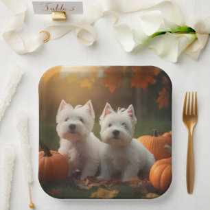 Assiettes En Carton West Highland White Terrier Chiot Citrouille d'aut
