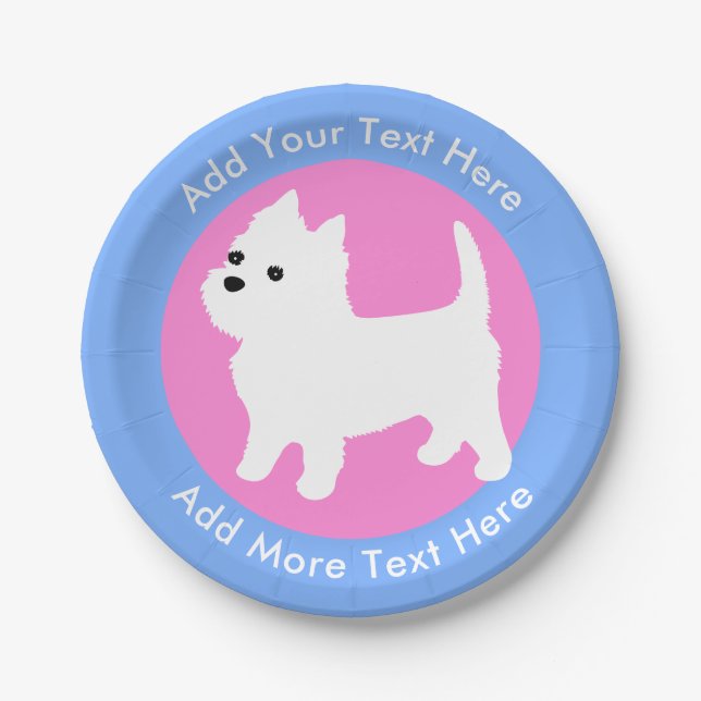 Assiettes En Carton West Highland White Terrier Westin Rose and Blue (Devant)