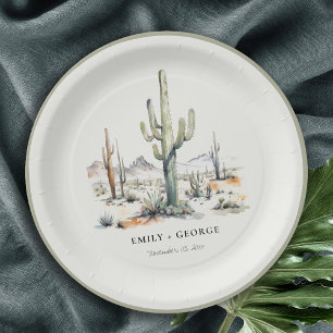 Assiettes En Carton Western Boho Cactus Mariage du paysage du désert