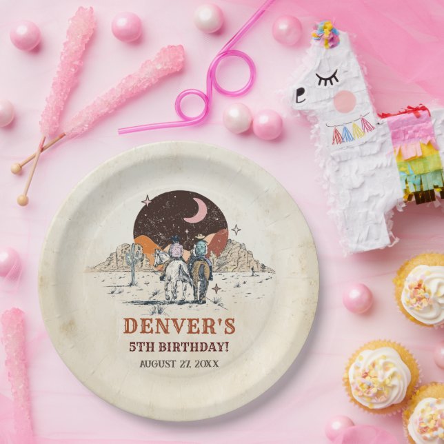 Assiettes En Carton Western Country Cowboy Rodéo Anniversaire Document (Fête)