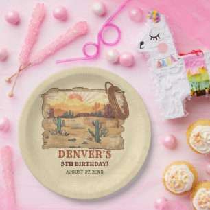 Assiettes En Carton Western Country Cowboy Rodéo Anniversaire Document