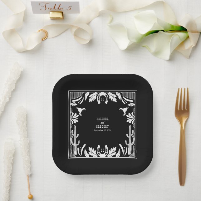 Assiettes En Carton Western Country Cowboy Rustique Mariage (Mariage)