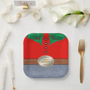 Assiettes En Carton Western Cowboy Père Noël Belt Buckle Red Shirt Jea