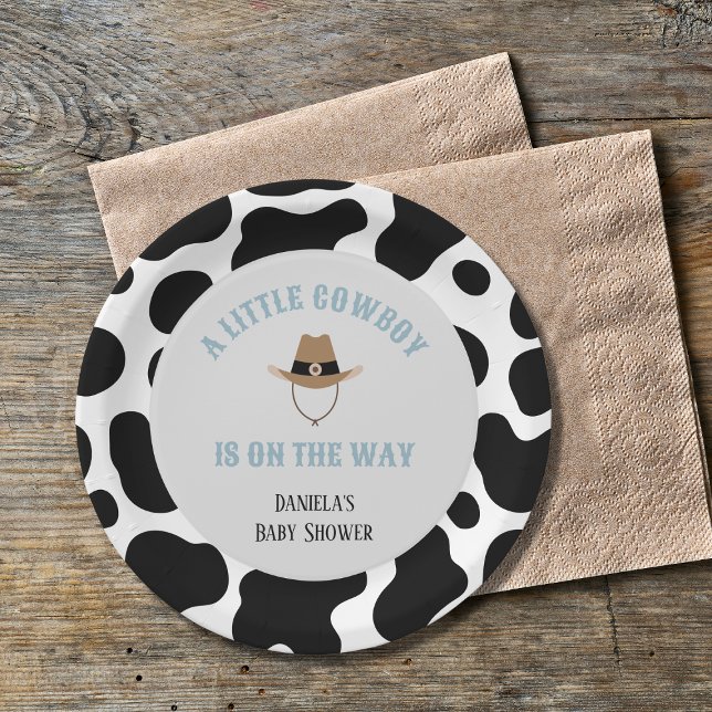 Assiettes En Carton Western Cowboy Rodeo Cow Imprimer Baby shower garç (little cowboy baby shower paper plates cowprint western wild west)