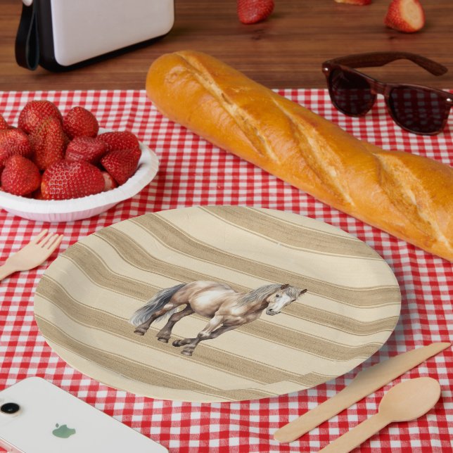 Assiettes En Carton Western Farm Crem Stripes Horse Anniversaire (Pique-nique)