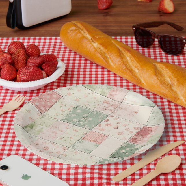 Assiettes En Carton Western Farm Mint Rose Floral Quilt Motifs (Pique-nique)