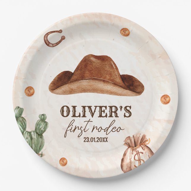Assiettes En Carton Western First Rodeo Wild West Cowboy 1er anniversa (Devant)