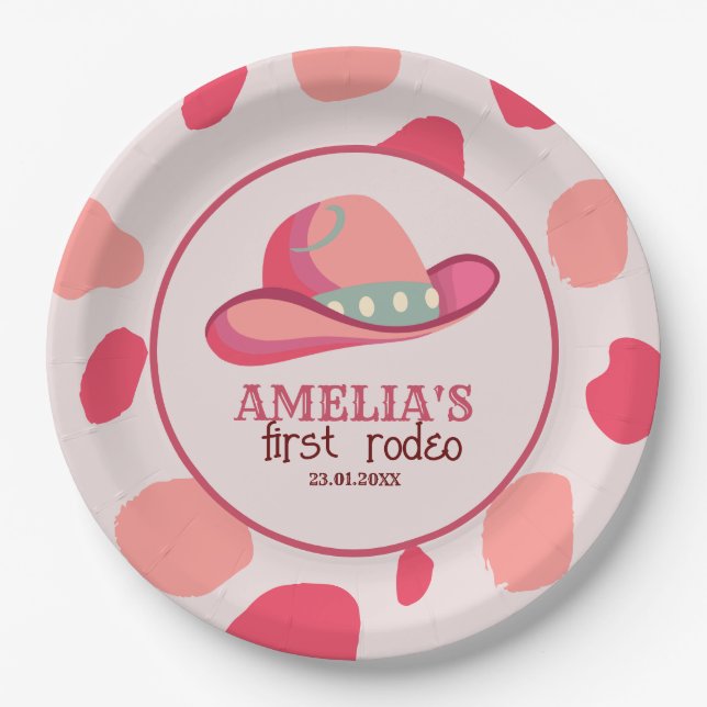Assiettes En Carton Western First Rodeo Wild West Cowgirl 1er annivers (Devant)