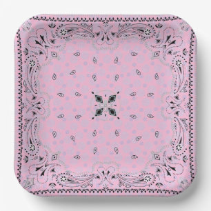 Assiettes En Carton Western Paisley Pink Bandana Print Party 9"