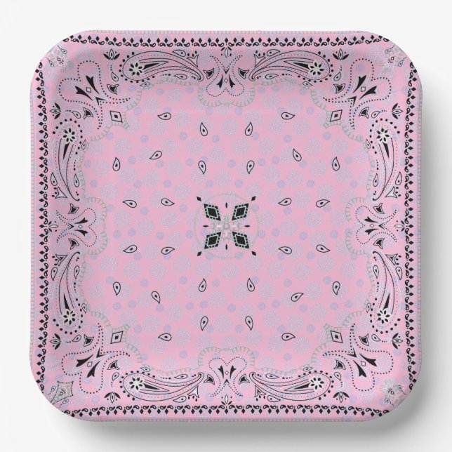 Assiettes En Carton Western Paisley Pink Bandana Print Party 9" (Recto)