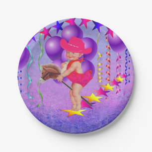 Assiettes En Carton Western Party Baby Cowgirl Sur Stick Horse Plates