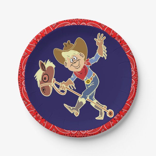 Assiettes En Carton Western Party Cowboy Sur Stick Horse Rouge Bandana (Devant)