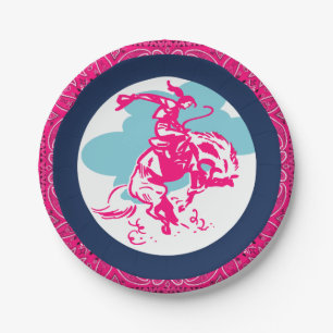 Assiettes En Carton Western Party Cowgirl équitation Bucking Horse