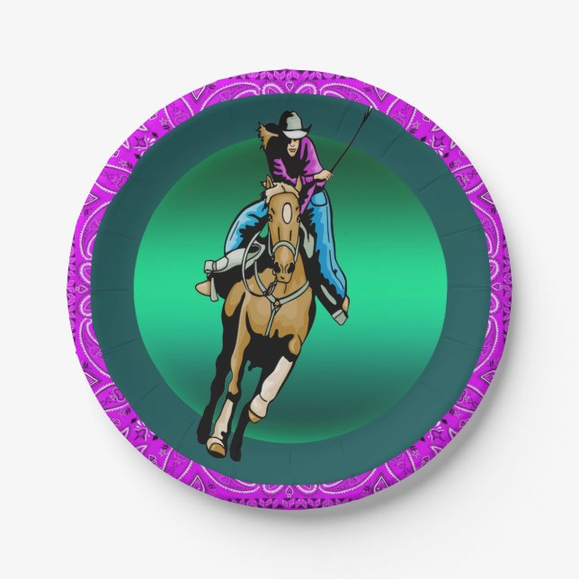 Assiettes En Carton Western Party Cowgirl équitation Cheval Purple Ban (Devant)