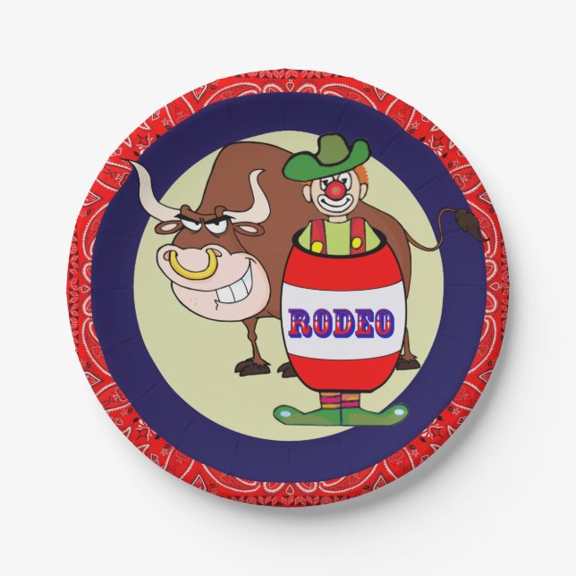 Assiettes En Carton Western Party Little Rodeo Clown et Bull (Devant)