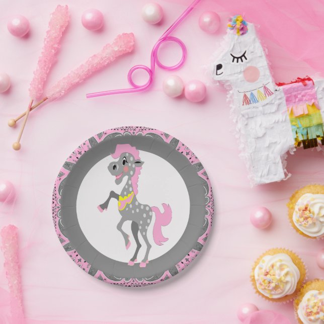 Assiettes En Carton Western Party Polka Dot Cartoon Horse (Fête)